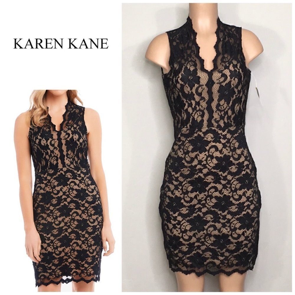 New Karen Kane black stretch lace dress. S-4/6